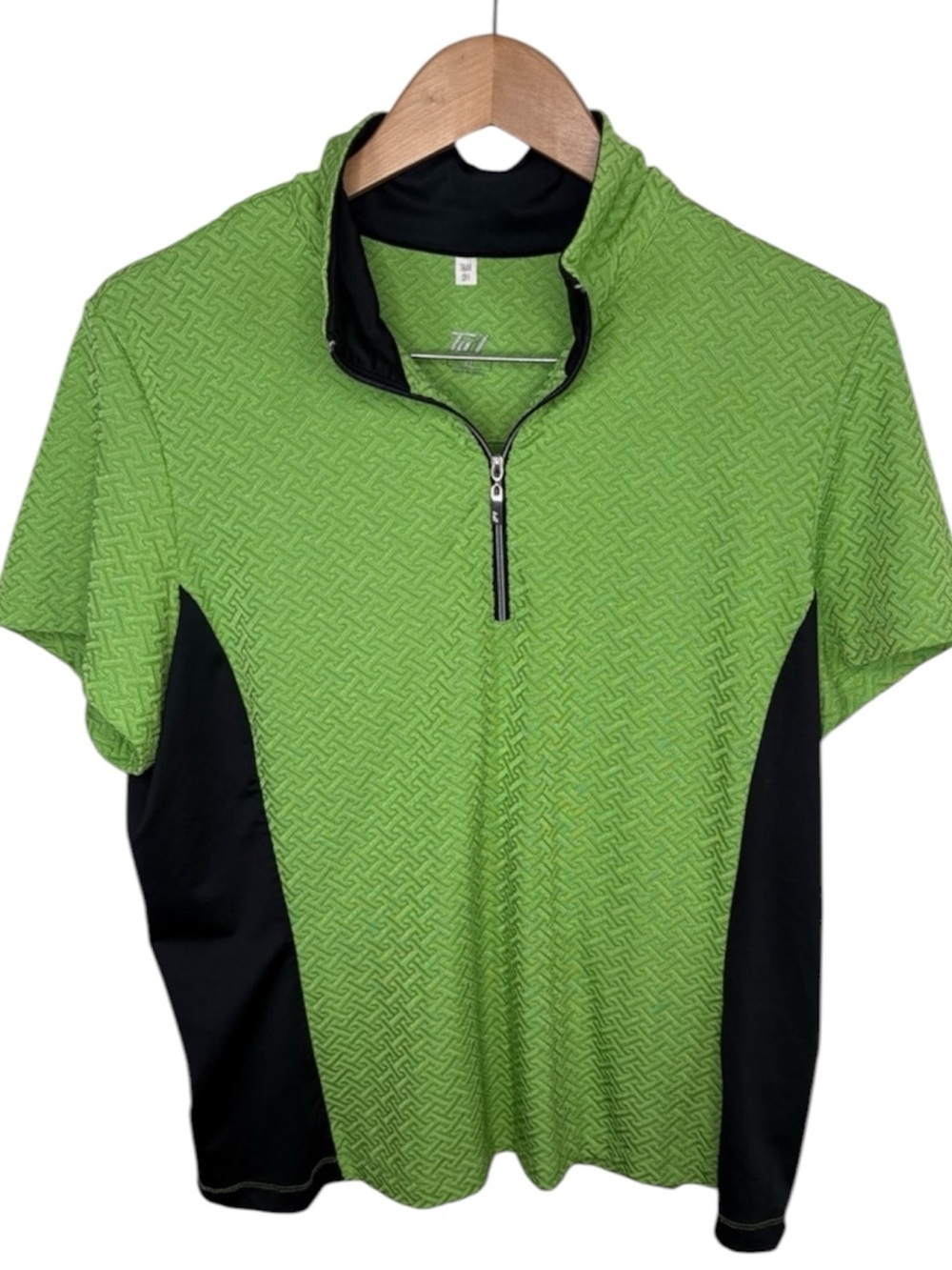 Tail Green Black 1/4 Zip Embossed T Shirt Women Size XL
